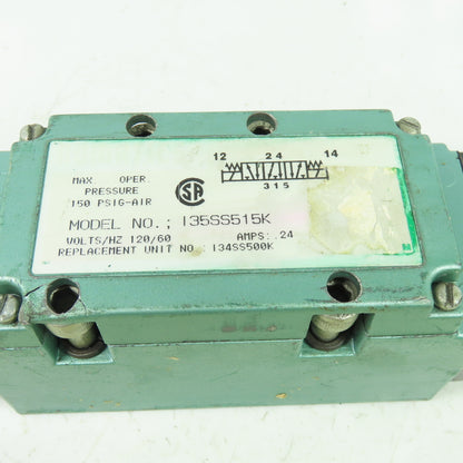 Numatics I35SS515K Pneumatic Solenoid Valve 150PSI 120V Coil I34SS500K Rep.
