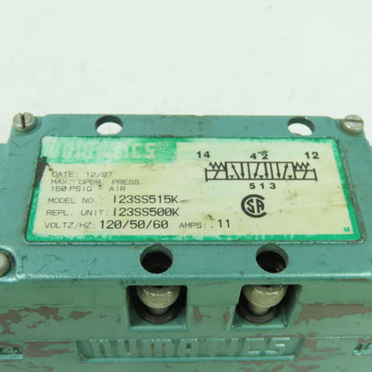 Numatics I23SS515K Pneumatic Solenoid Valve 150PSI 120V Coil I23SS500K Rep.