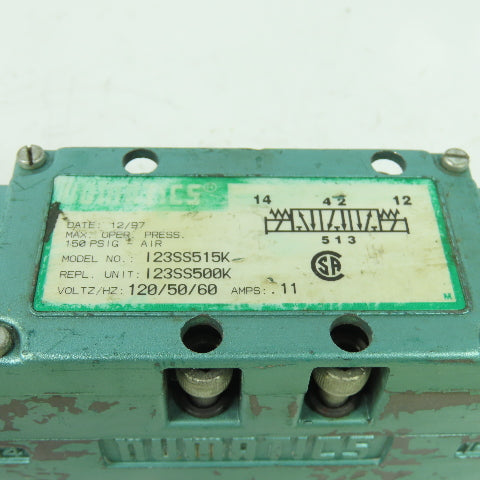 Numatics I23SS515K Pneumatic Solenoid Valve 150PSI 120V Coil I23SS500K Rep.
