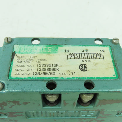 Numatics I23SS515K Pneumatic Solenoid Valve 150PSI 120V Coil I23SS500K Rep.