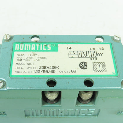 Numatics I23BA400K Pneumatic Solenoid Valve 150PSI 120V Coil