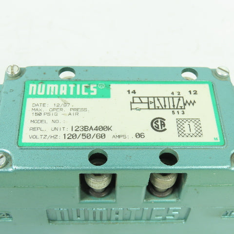 Numatics I23BA400K Pneumatic Solenoid Valve 150PSI 120V Coil