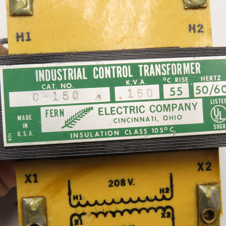 Fern Electric C-150 208V 115V Secondary .150kVa Industrial Transformer