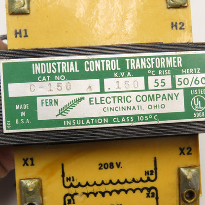 Fern Electric C-150 208V 115V Secondary .150kVa Industrial Transformer