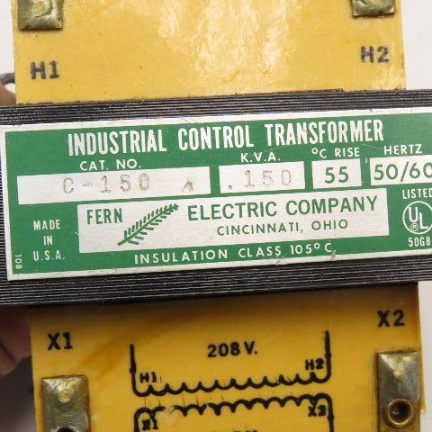 Fern Electric C-150 208V 115V Secondary .150kVa Industrial Transformer