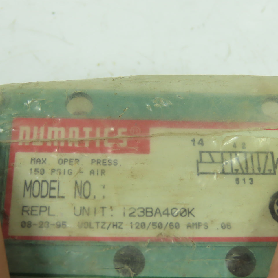 Numatics I23BA400K Pneumatic Solenoid Valve 150PSI 120V Coil new