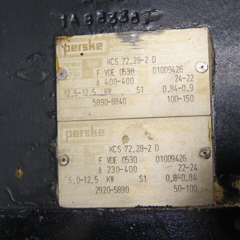 Perske KCS 72.28-2 D 12.5KW Spindle Motor 230-400V 3Ph 2920-8840RPM