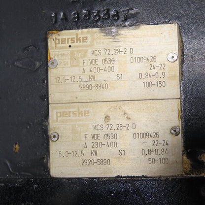 Perske KCS 72.28-2 D 12.5KW Spindle Motor 230-400V 3Ph 2920-8840RPM