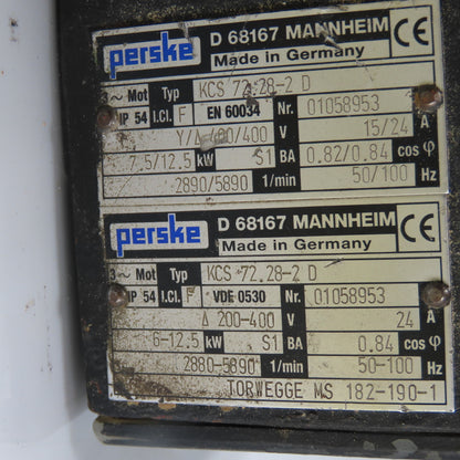 Perske KCS 72.28-2 D 12.5KW Spindle Motor 200-400V 3Ph 2880-5890RPM PARTS/REPAIR