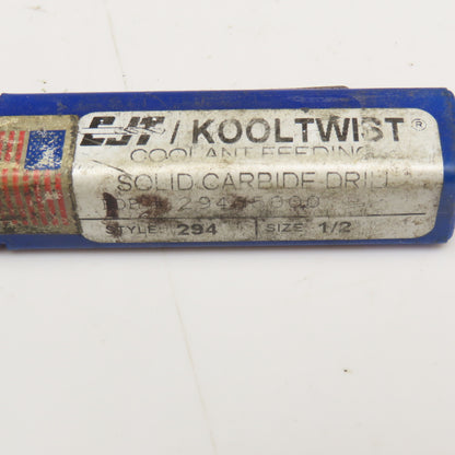 CJT Kooltwist Style 294 1/2" Solid Carbide Coolant Thru Straight 2 Flute Drill