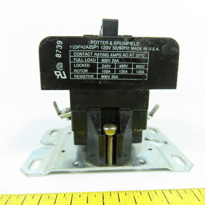 Potter & Brumfield P25P42A25P1 25A 600V Power Contactor 120V Coil 50/60HZ