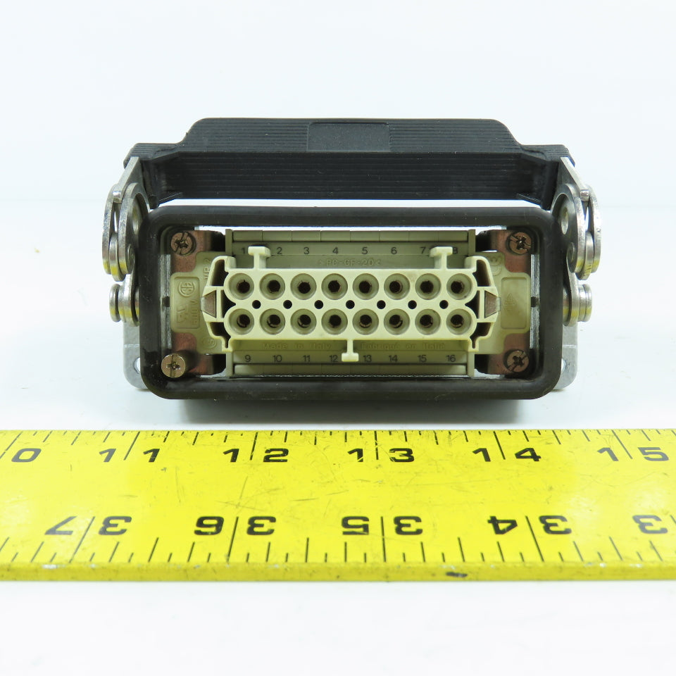 Harting PC-GF-20 600V 16-Pin Female Receptacle W/ Hood & Latch
