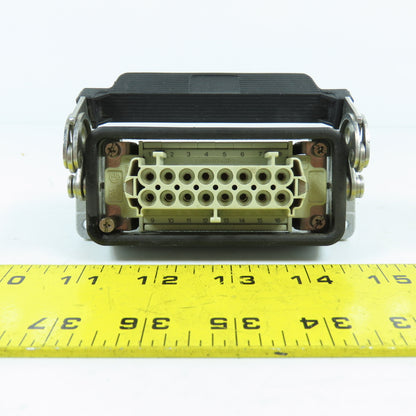 Harting PC-GF-20 600V 16-Pin Female Receptacle W/ Hood & Latch