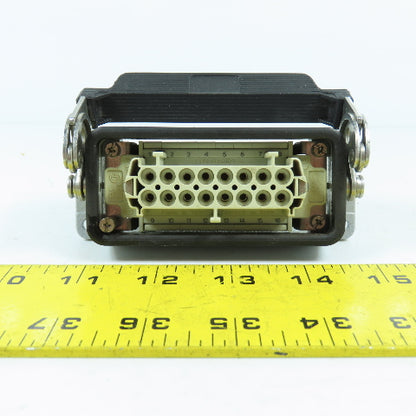 Harting PC-GF-20 600V 16-Pin Female Receptacle W/ Hood & Latch