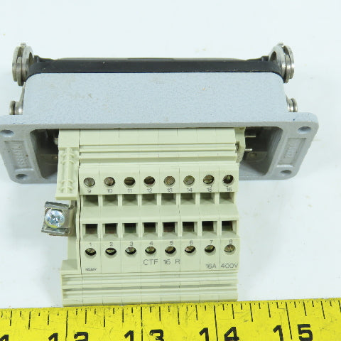 Harting PC-GF-20 600V 16-Pin Female Receptacle W/ Hood & Latch