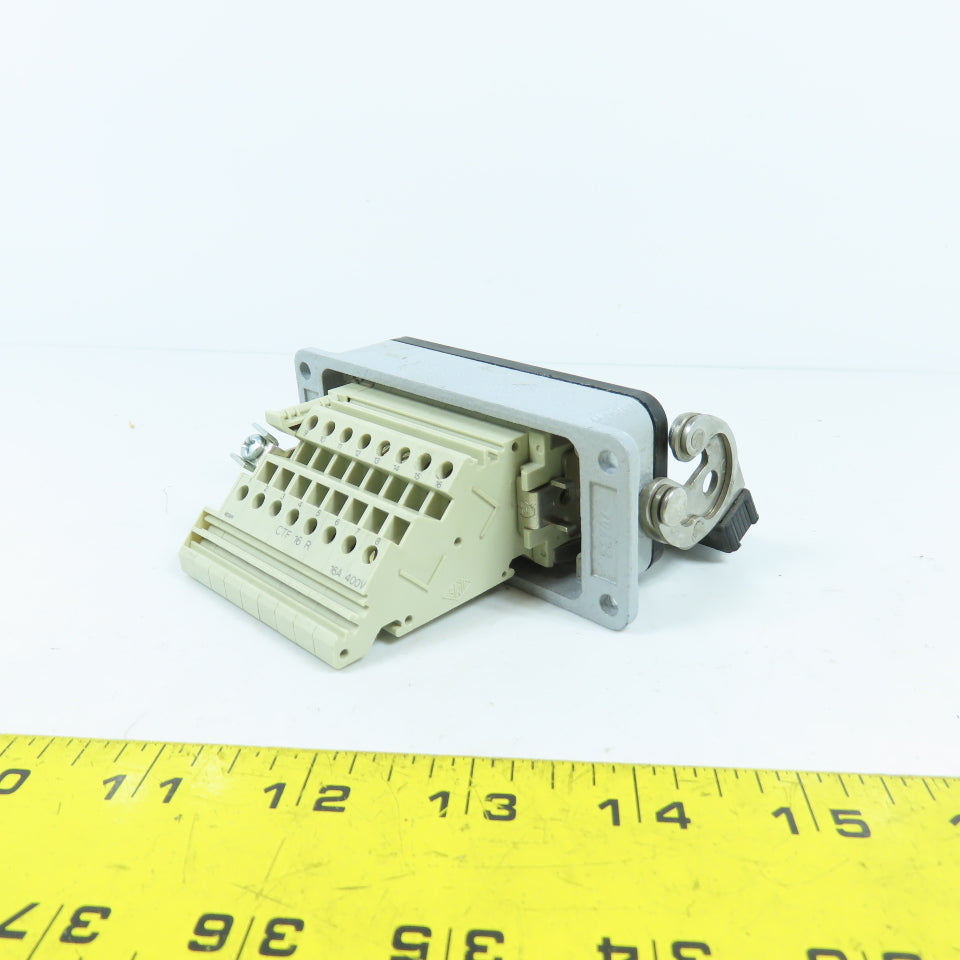 Harting PC-GF-20 600V 16-Pin Female Receptacle W/ Hood & Latch