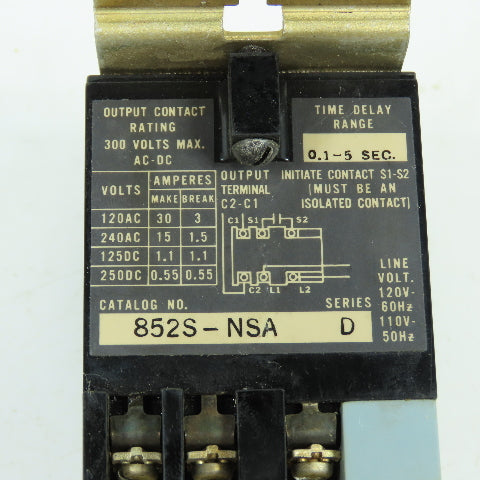 Allen Bradley 852S-NSA Ser D Time Delay Relay 0.1-5 Seconds 300V Max