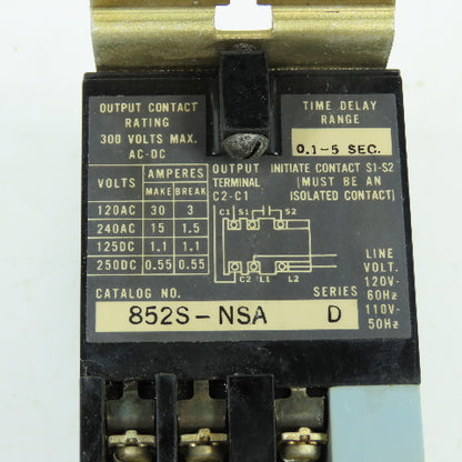 Allen Bradley 852S-NSA Ser D Time Delay Relay 0.1-5 Seconds 300V Max