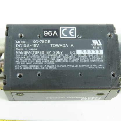 Sony XC-75CE CCD Video Camera Module W/ Cosmicar Television Lens 25mm 1:1.8