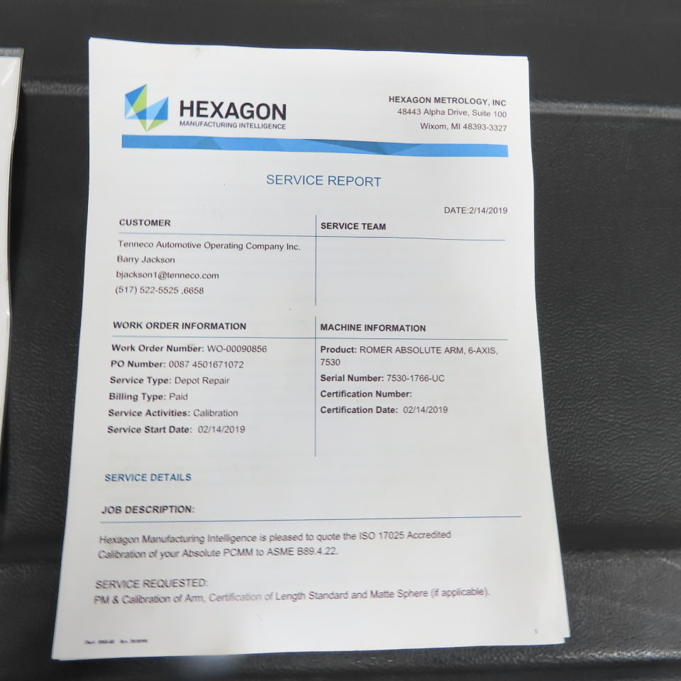 Hexagon Romer RA-7530 Absolute Portable Measuring Arm 6-Axis And Accessories