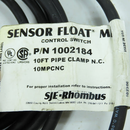 SJE Rhombus 1002184 10MPCNC Sensor Float Mini Control Switch 120/230VAC 1PH