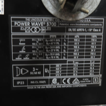 Lincoln K3279-1 S700 Power Wave Advanced Process Welder 44V 700A 3Ph W/ K3336-2