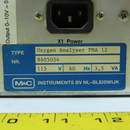 M & C Oxygen O2 Analyser PMA 12 115VAC 60HZ 3.5VA (No Cover) Sold for parts
