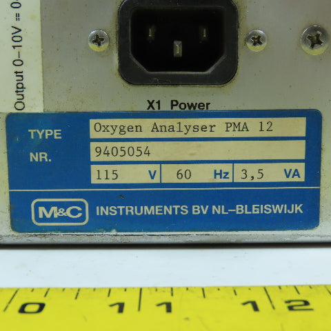 M & C Oxygen O2 Analyser PMA 12 115VAC 60HZ 3.5VA (No Cover) Sold for parts