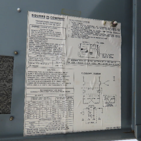 Square D SK5271S Class 9070 Transformer Disconnect 500VA Pri 230/460V Sec 115V