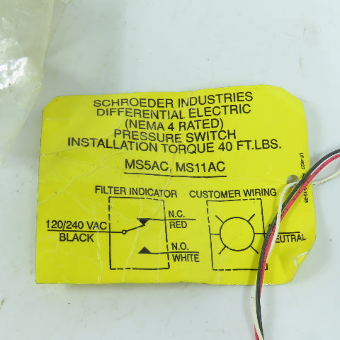 Schroeder A-LF-2548AC MS5AC Differential Pressure Switch 27PSID Nema 4