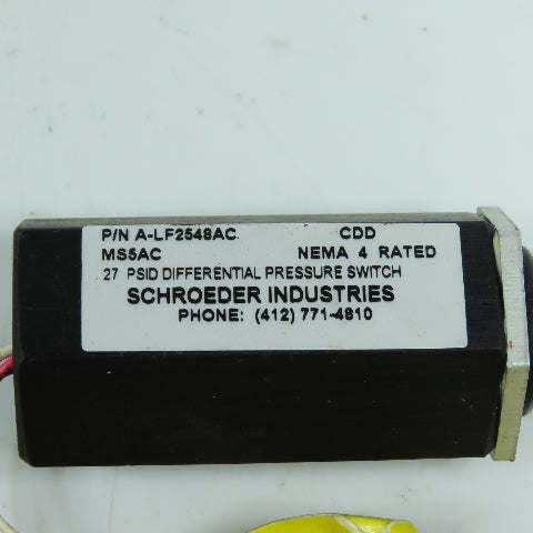 Schroeder A-LF-2548AC MS5AC Differential Pressure Switch 27PSID Nema 4