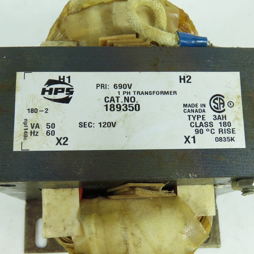HPS 189350 50VA Single Phase Transformer Pri 690V Sec 120V 60HZ Class 180