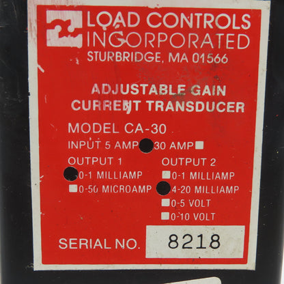 Load Controls Inc. CA-30 5 Amp 0-1mA Adjustable Gain Current Transducer