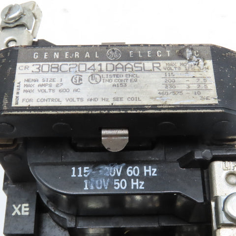 General Electric 308C2041DAASLR Size 1 Motor Starter 600VAC 27A 10Hp 120V Coil