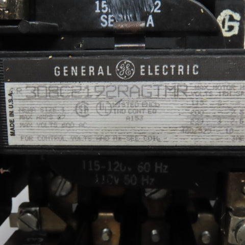General Electric 308C2192RAGTMR Size 1 Motor Starter 600VAC 27A 10Hp 120V Coil
