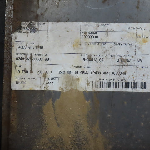 A829- Grade 4140 29-1/2" x 96" x 3/4" Thick Steel Plate Lot Of 2