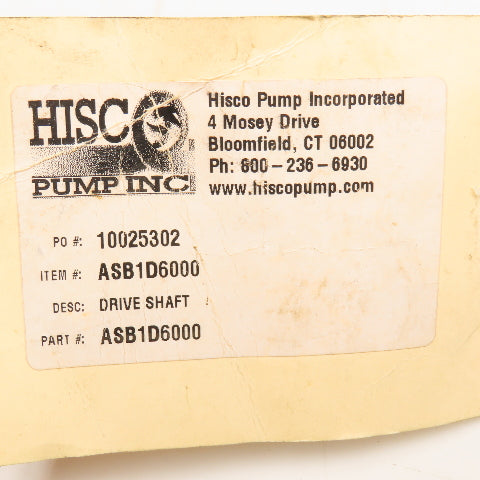 Hisco ASB1D6000 Pump Drive Shaft
