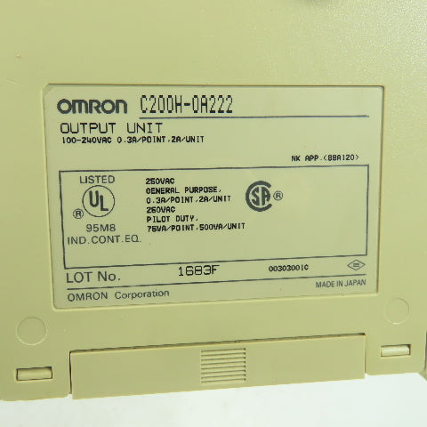 Omron C200H-0A222 Output Unit Module 100-240VAC 0.3A/Point 2A/Unit