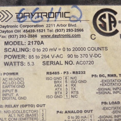 Daytronics 2170A 85-264VAC 90-370VDC Programmable Panel Meter