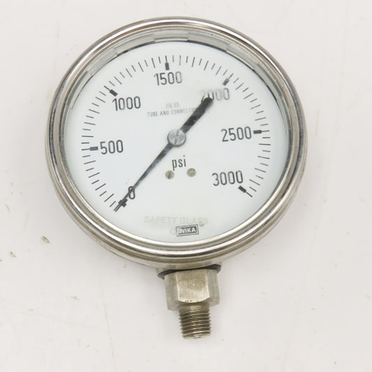 Wika 0-3000PSI Pressure Gauge 4" Stainless Steel 1/4" NPT Bottom Ported