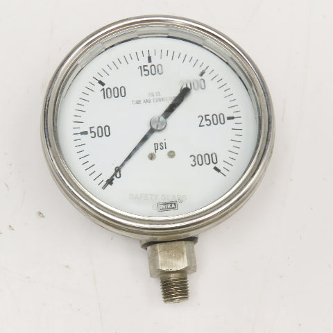 Wika 0-3000PSI Pressure Gauge 4" Stainless Steel 1/4" NPT Bottom Ported