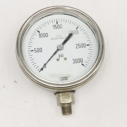 Wika 0-3000PSI Pressure Gauge 4" Stainless Steel 1/4" NPT Bottom Ported