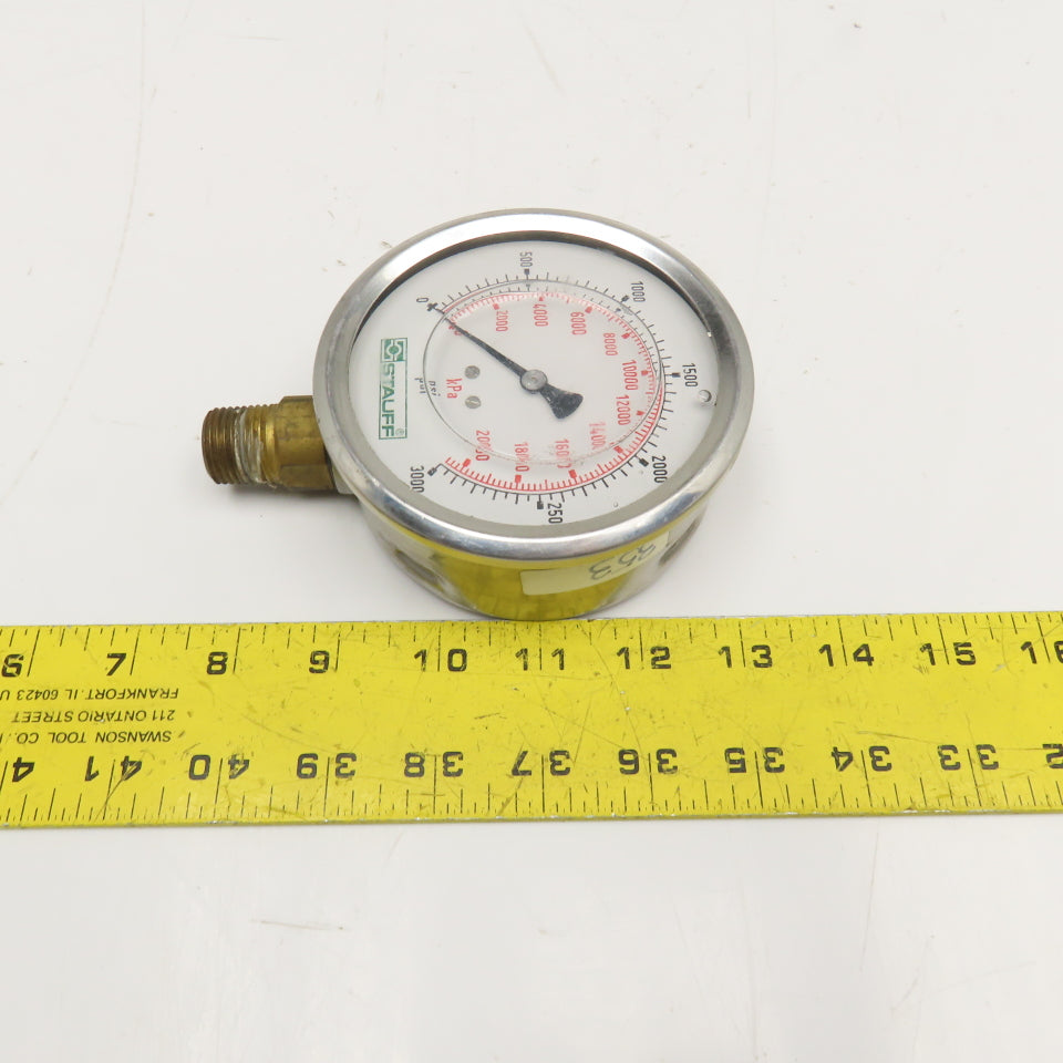 Stauff 0-3000PSI Oil Filled Pressure Gauge 4" Stainless 1/2" NPT Bottom Ported