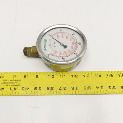 Stauff 0-3000PSI Oil Filled Pressure Gauge 4" Stainless 1/2" NPT Bottom Ported
