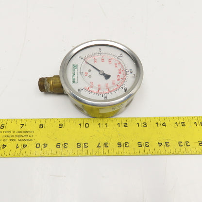 Stauff 0-3000PSI Oil Filled Pressure Gauge 4" Stainless 1/2" NPT Bottom Ported