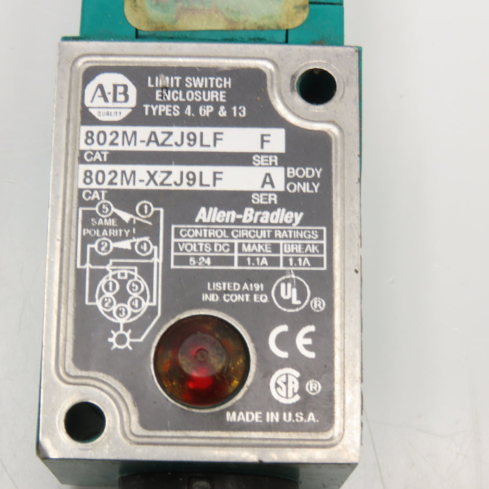 Allen Bradley 802M-AZJ9LF Limit Switch W/ 802M-DX Cam Plunger Operating Head