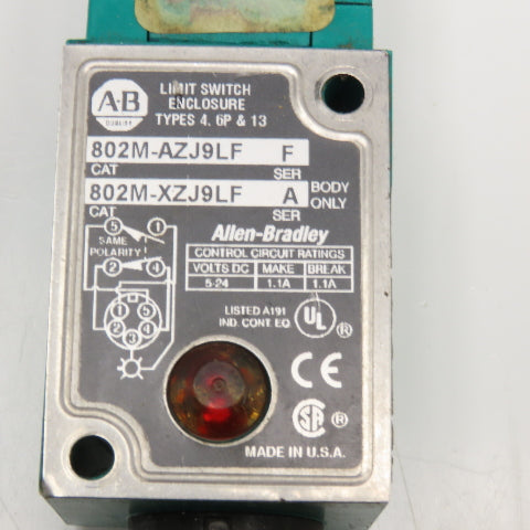 Allen Bradley 802M-AZJ9LF Limit Switch W/ 802M-DX Cam Plunger Operating Head