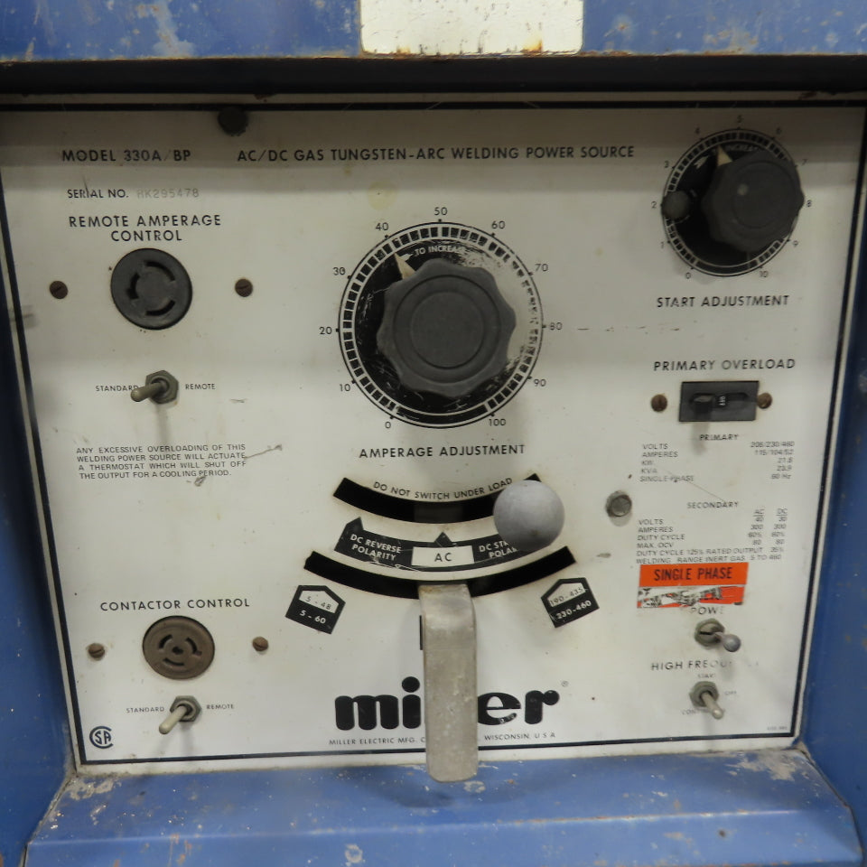 Miller 330A/BP 30/40V Output AC/DC Tungsten Arec Welder Power Source 230/460V