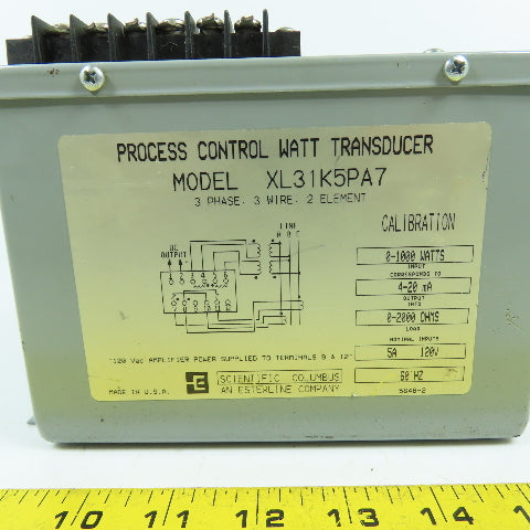 Scientific Columbus XL31K5PA7 Process Control Watt Transducer 3-Phase 3W