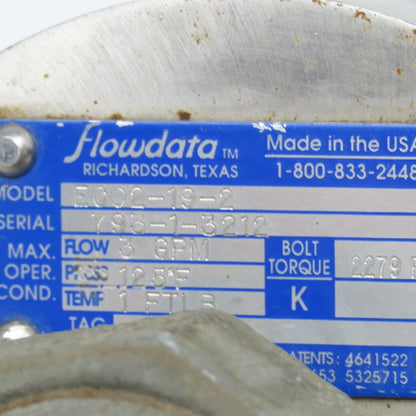 Flowdata EC02-19-2 Flow Meter 3GPM 125°F Stainless Steel 1/4" NPT